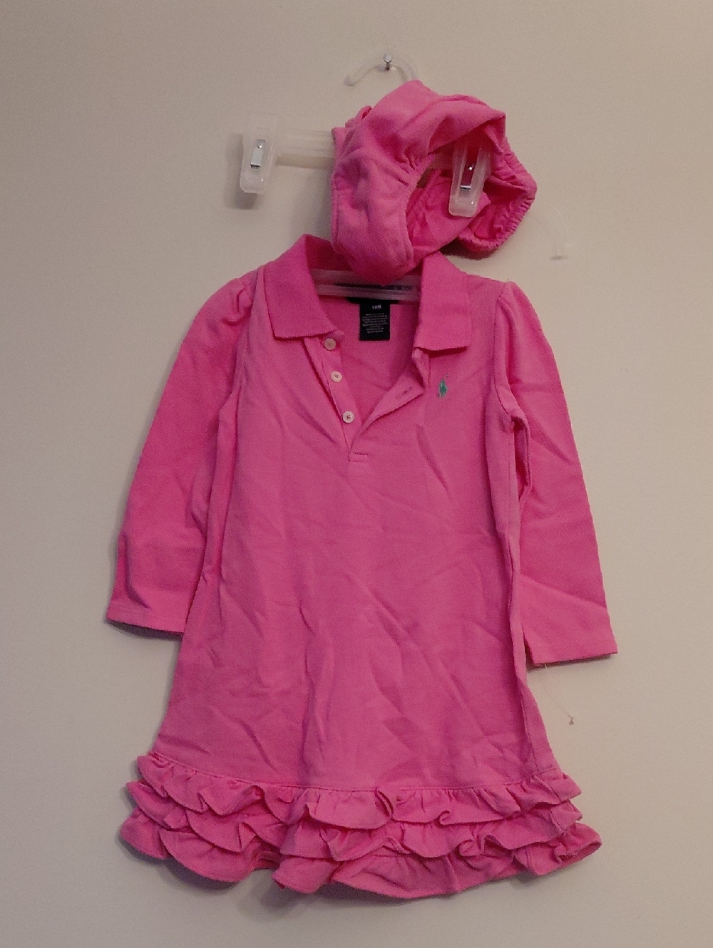 Ralph Lauren Hot Pink Ruffled Hooded Polo Dress With Bloomers